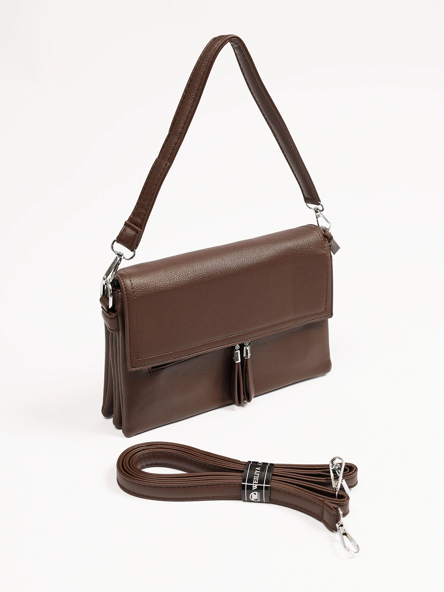 Сумка-кроссбоди со съемной ручкой и декоративными пуллерами в ассортименте